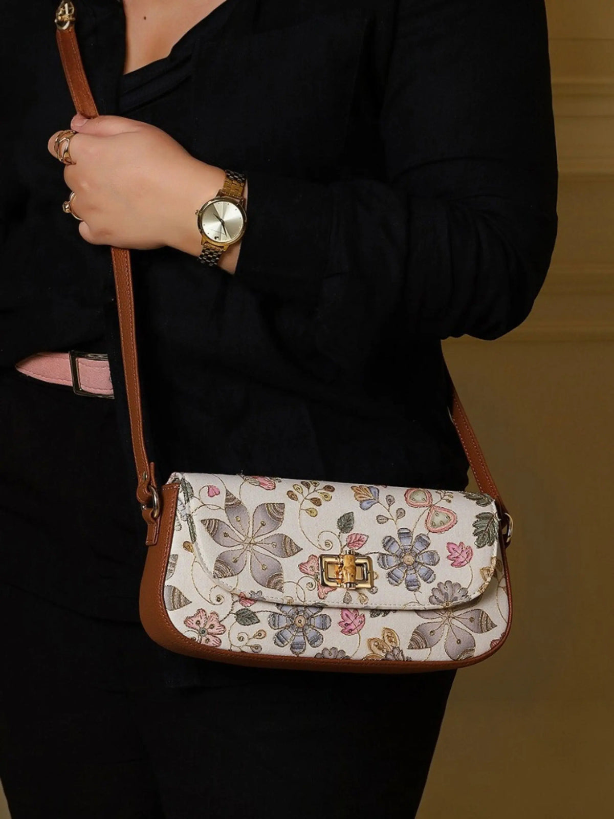 Saira Crossbody bag - Caramel Ivory