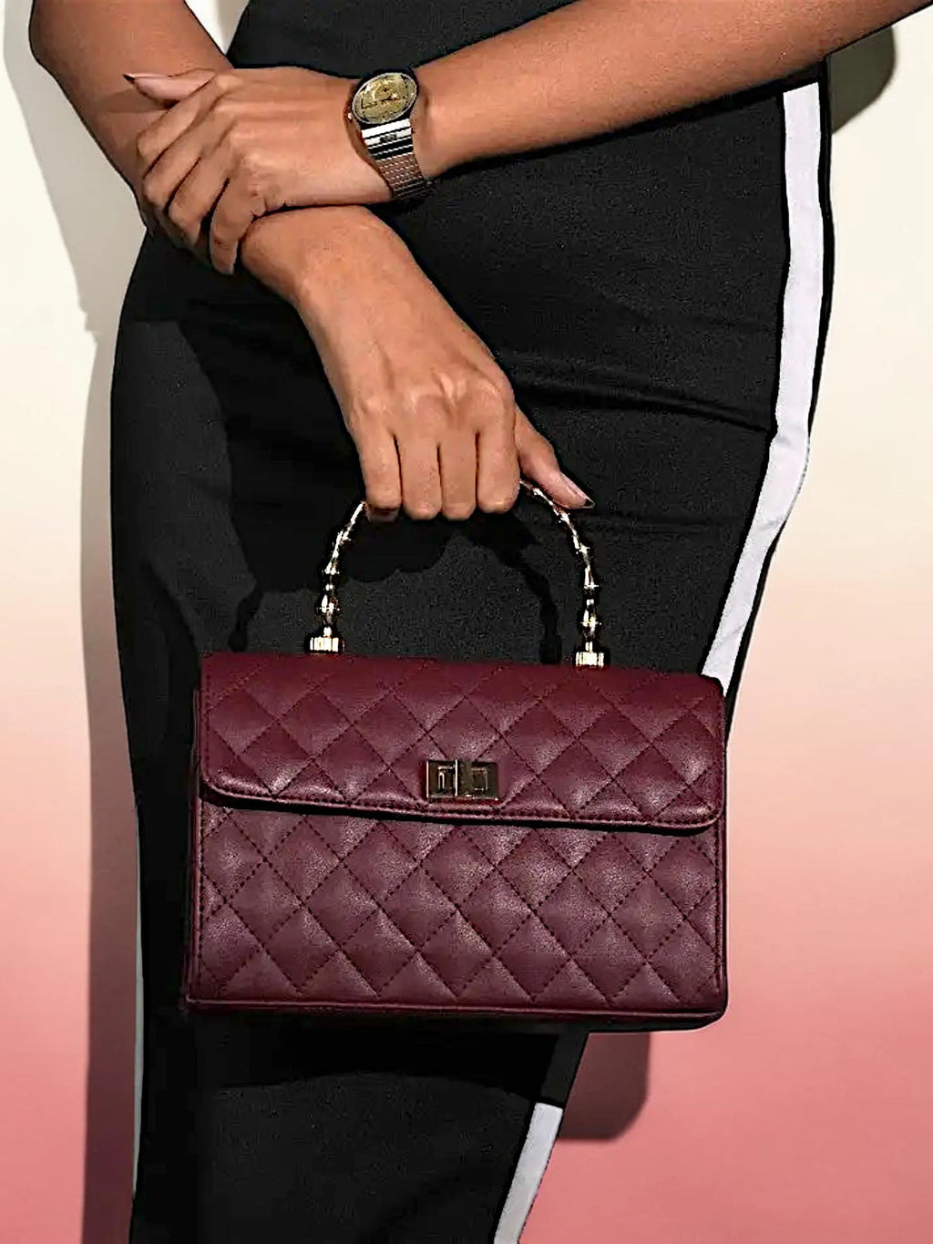 Elara Top Handle Bag-Wine