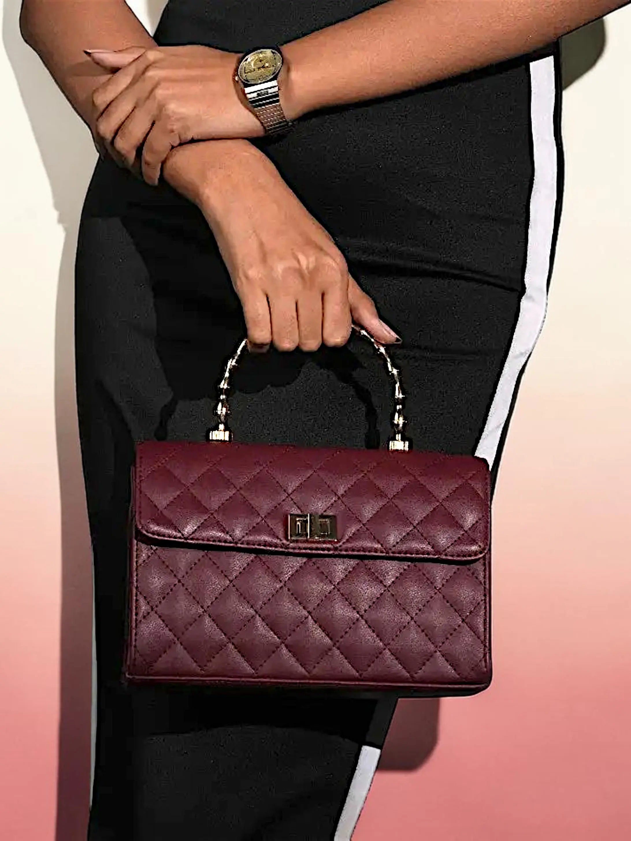 Elara Top Handle Bag-Wine