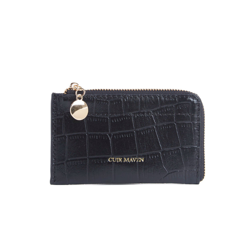 Card and coin wallet-Black Croco