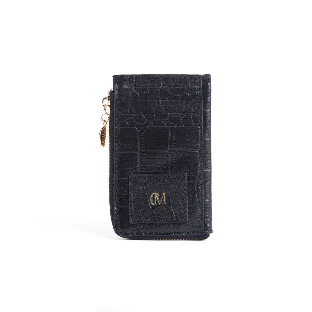Card and coin wallet-Black Croco