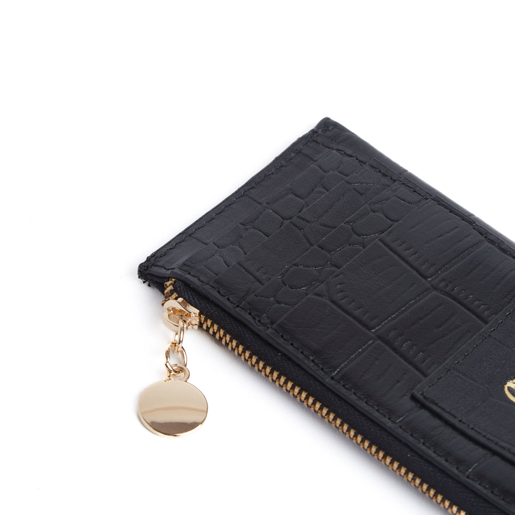 Card and coin wallet-Black Croco