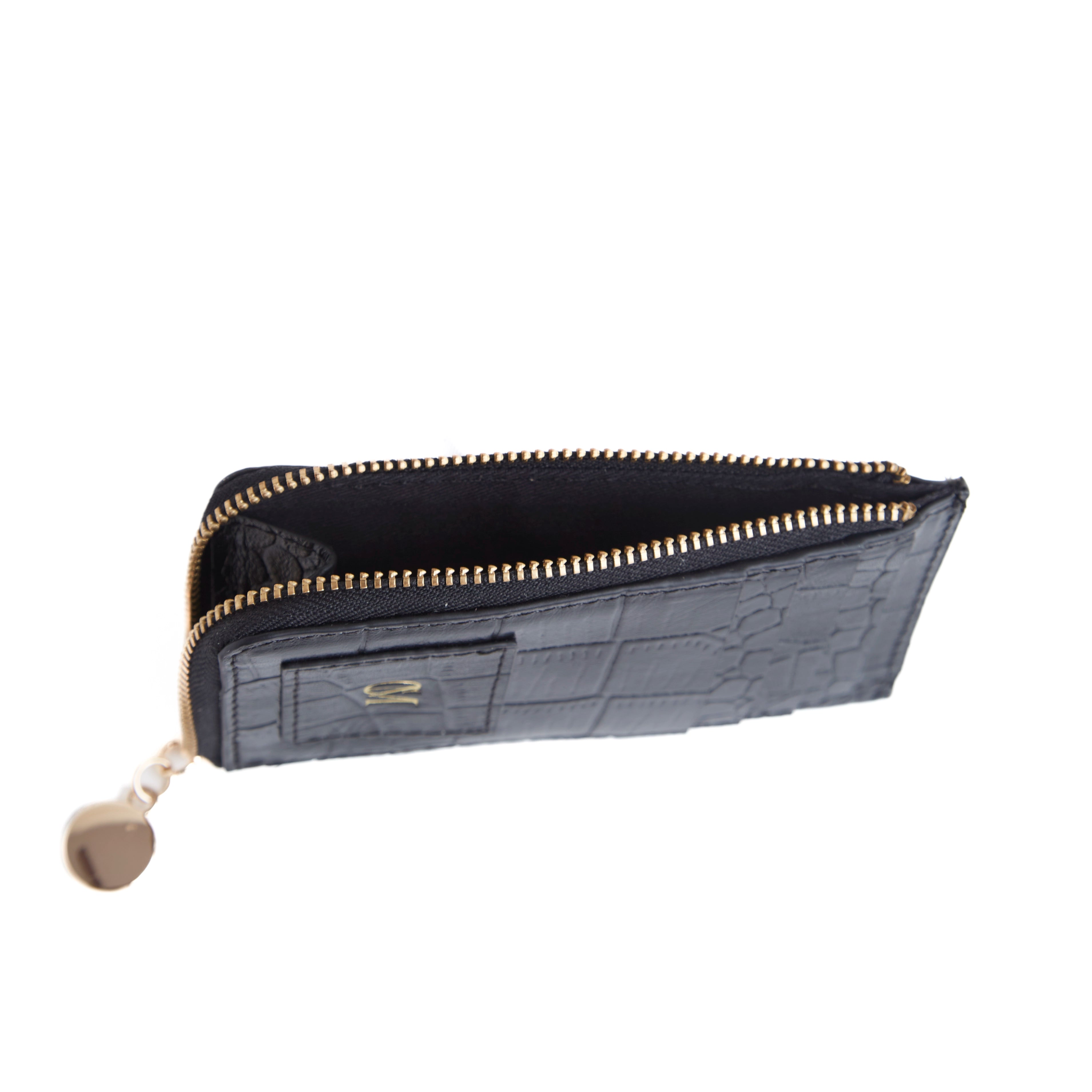 Card and coin wallet-Black Croco