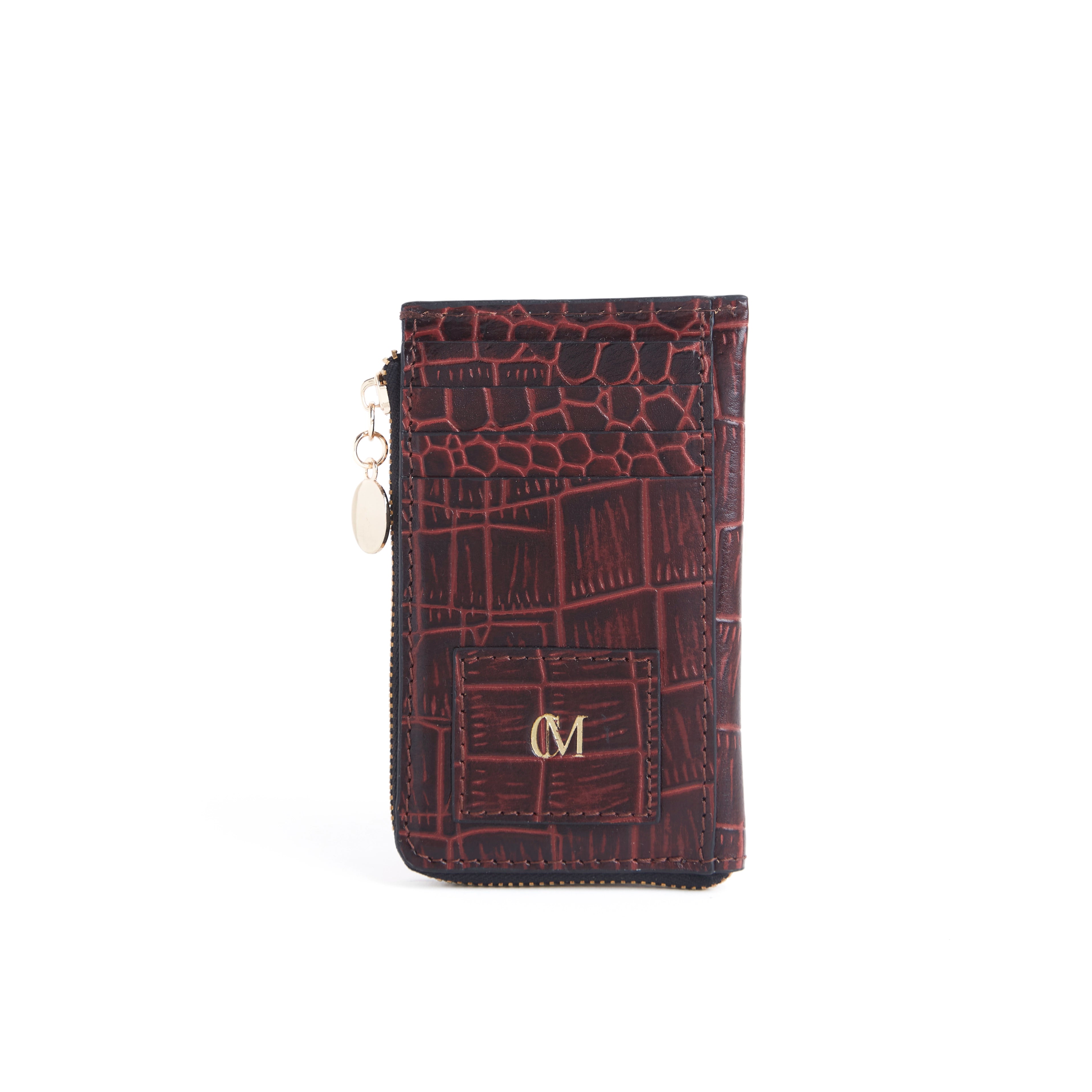 Card and coin wallet-Cherry Black Croco