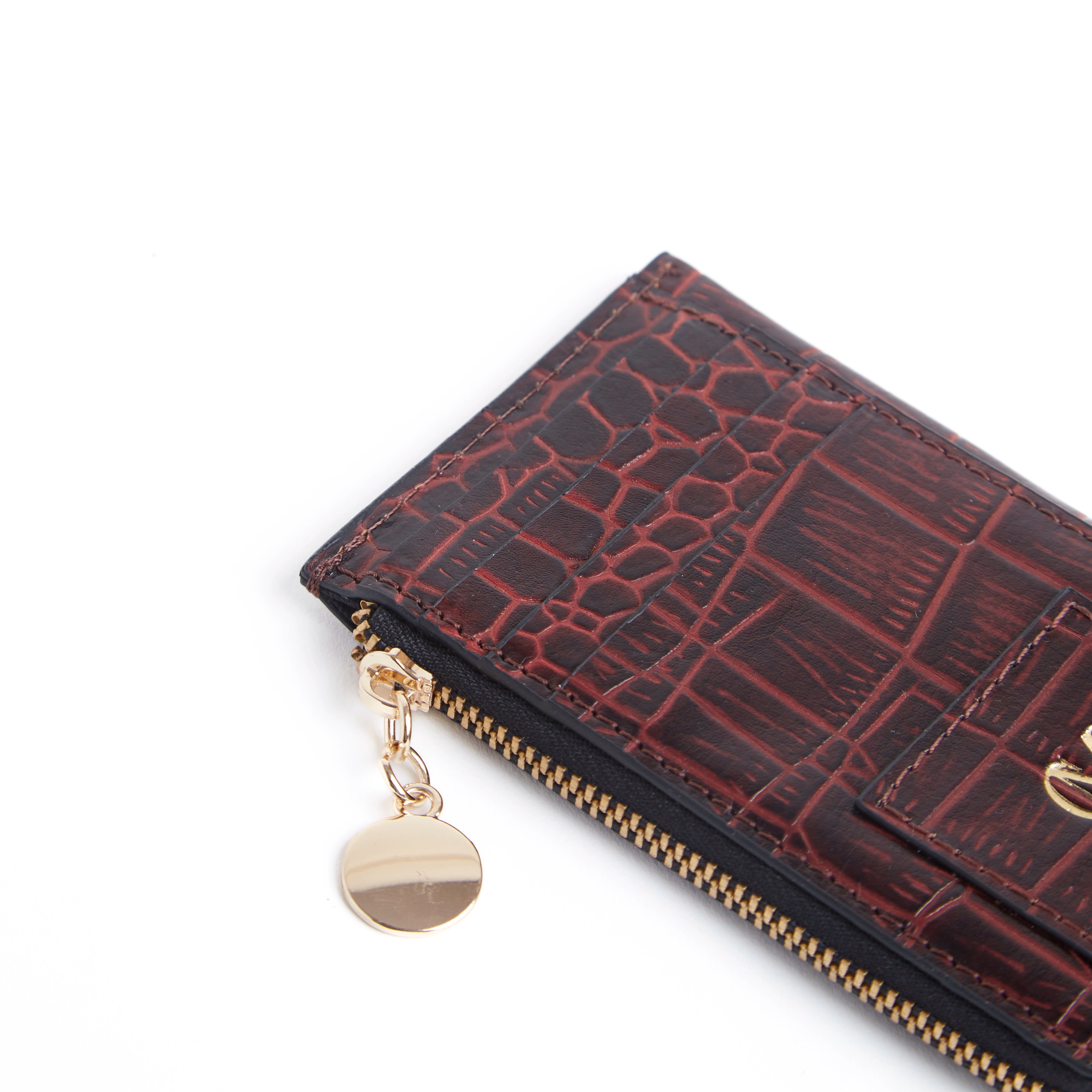 Card and coin wallet-Cherry Black Croco