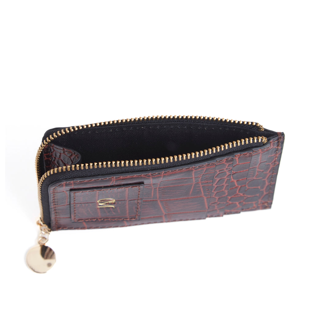 Card and coin wallet-Cherry Black Croco